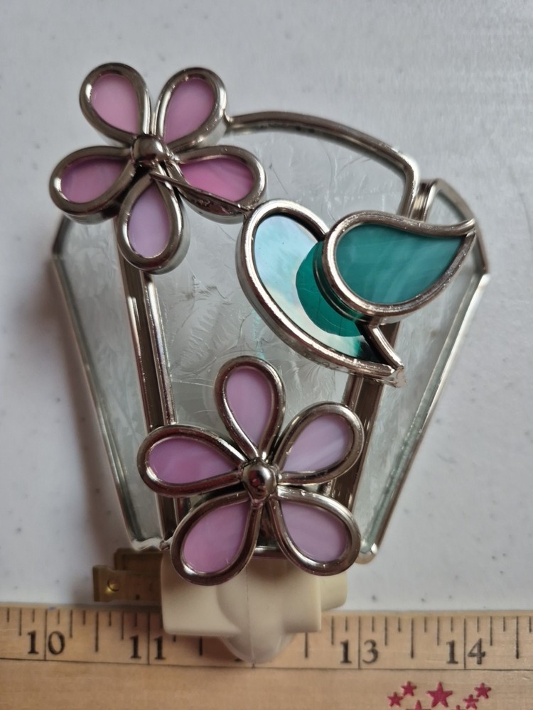 Glass And Metal Bird And Flower Nightlight