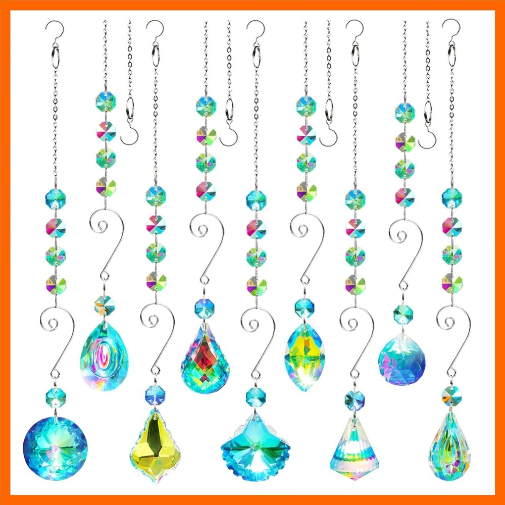 9 Pieces Sun Catchers Indoor Window Suncatcher Crystals Prisms with Chain Pen…