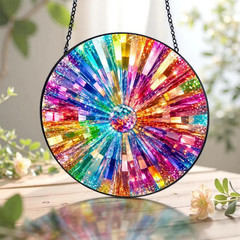 Gorgeous Rainbow Crystal Prism Holographic Stained Glass Window Hanging Decor