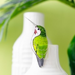 Stained Glass Hummingbird Suncatcher Garden Pot Decor Gift for Dad or Her