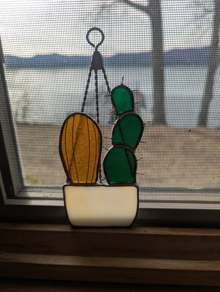 Decorative Stained Glass Cactus Sun Catcher 7″ tall