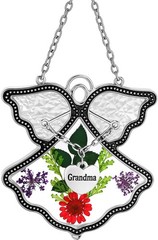 Flower Press Angel Suncatcher Grandma Stained Glass Window Hanging Wind Chimes