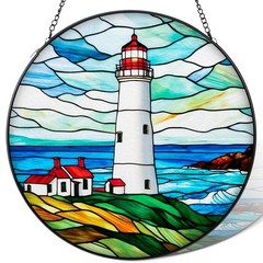 Stained Glass Window Hanging – Ocean Lighthouse Suncatchers Stain Glass Ornam…