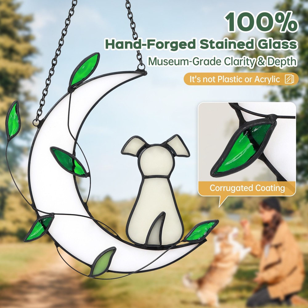 Moon Green Leaf Dog Sunlight Catcher Outdoor Light Catcher Window Hanging Gift