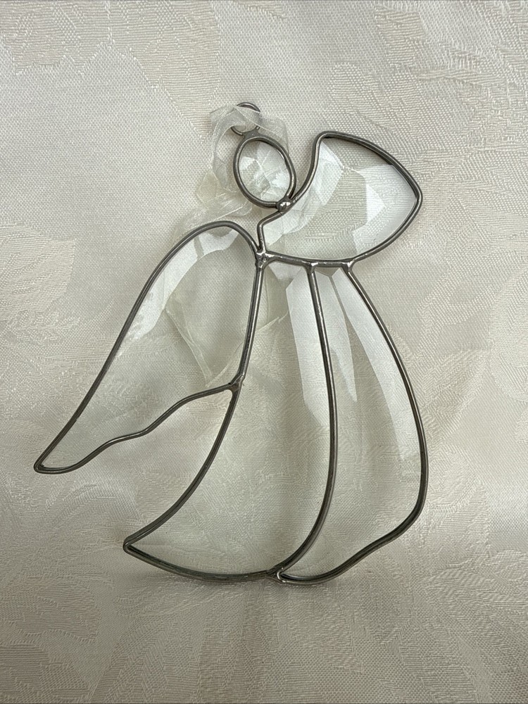 Vintage Leaded Stained Glass Suncatcher Beveled Clear Glass Angel Large