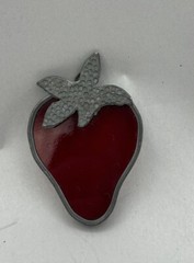 Vintage Red Strawberry Hammered Stem Stained Glass Mini Suncatcher 2”
