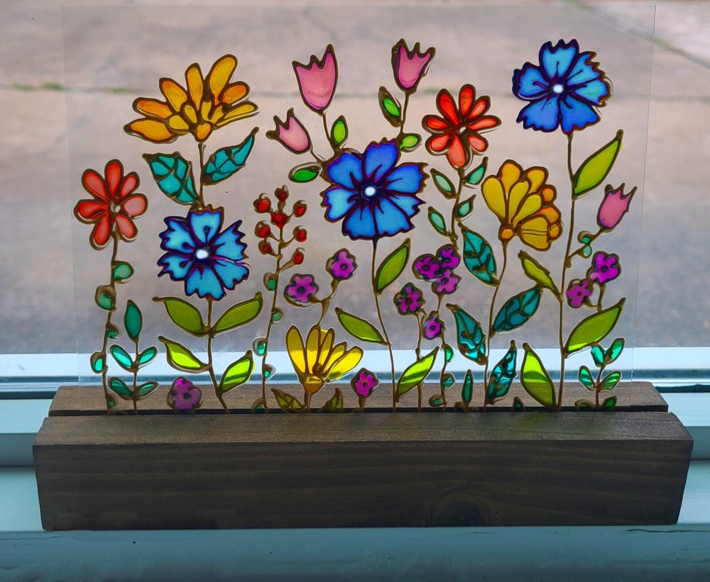 SUNCATCHER Stained Glass Meadow flowers, Wild flowers glass painting