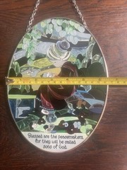 AMIA Window Art Hand Painted Glass Blessed Are The Peacemakers…Suncatcher 8.75