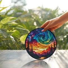 Aurora Borealis Stained Glass Suncatcher Nature Wall Art Decor 7.9×7.9 Inch