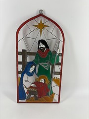 Stained Acrylic Mary Joseph Baby Jesus Suncatcher 11”