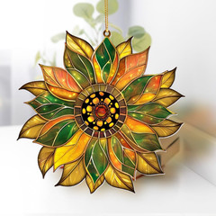 Stained Glass Acrylic Sunflower Ornament Colorful Glass Sun Catcher for Windows