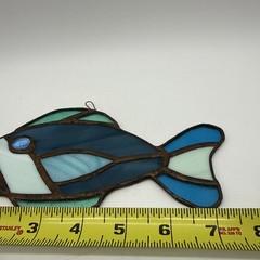 Stained Glass Fish Suncatcher Blue Green Tropical Ocean Window Coastal Granny