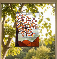 Spice Colors Stained Glass Hanging Window Panel Tree of Life Suncatcher 16x24in