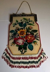 Amia Denver CO handpainted suncatcher glass purse fringed & beaded