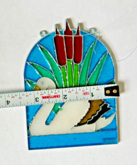 Vintage Sun Catcher-Stained Glass: Swan and Cattail