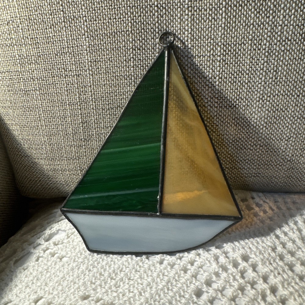 Vintage Leaded Stained Glass Sun Catcher Sailboat Simple Interesting Glass