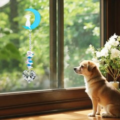 Blue Moon Rainbow Heart-Shaped Crystal Pendant – Window Decorative Charm
