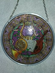 Vintage 1988 Musical Sun Catcher Glass Masters Lyre, French Horn, Mandolin