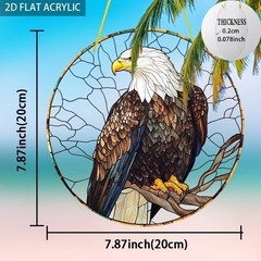 SET OF 2 -2D Flat Acrylic American Eagle Hanging 7.8″ Round with Hangers
