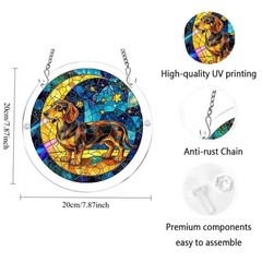 Vintage Moon Star Dachshund Round Acrylic Puzzle Suncatcher Housewarming Decor