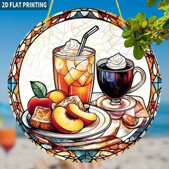 Cozy Breakfast Scene Iced Peach Drink Whipped Cream Coffee Acrylic Suncatcher