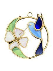 Stained Glass Hummingbird and Flower Suncatcher