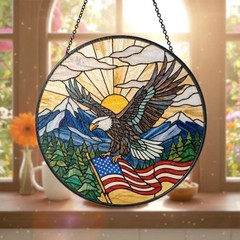 Bald Eagle American Flag Stained Glass Suncatcher Patriotic Decor Gift