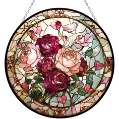 Valentine Stained Glass Roses Sun Catcher | Colorful Indoor Window Decor
