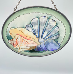 Vintage Hand Painted Glass Seashell Suncatcher by Joan Baker Designs