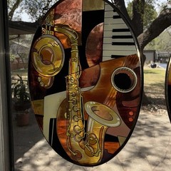 PAUL BRENT Hand Painted AMIA of Denver Glass Saxophone Music Sun Catcher