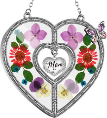 Heart Suncatcher Wind Chime with Butterfly Wing Pressed Real Flower Gifts for Mo