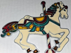 LARGE Vintage Stained Glass Carousel Horse Suncatcher Ornament, Window Hanger