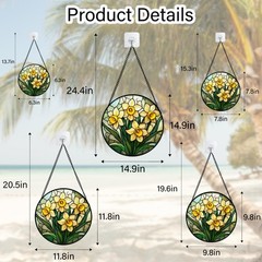 “Stained Glass Daffodil Sun Catcher Panel for Home Decor and Gifts”