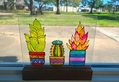 SUNCATCHER WINDOW Cactus Sun catcher, Cactus and Succulents in a wooden stand