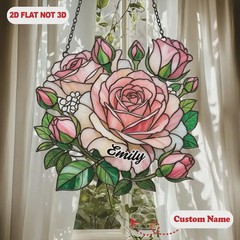 Custom Rose Bouquet Suncatcher Acrylic Stained Glass Style