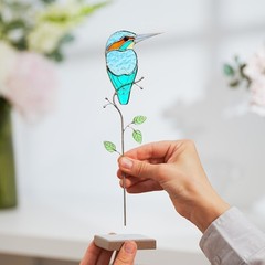 Stained Glass Kingfisher Bird Decor – Handmade Blue Green Nature Gift Art