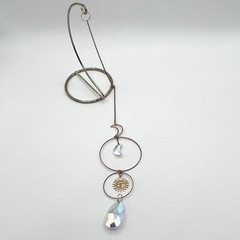 Celestial Moon Star Sun Suncatcher Crystal Chain Charm Window Gold 16”