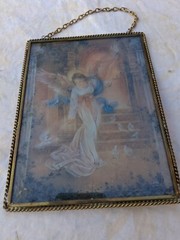 Vintage Angel Sun Catcher Leaded Frame 5 1/4 X 6 3/4” – Wall Hanging