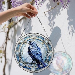 8 Inch Stained Glass Suncatcher Ornament Crow Sun Catchers Indoor Window Hanging