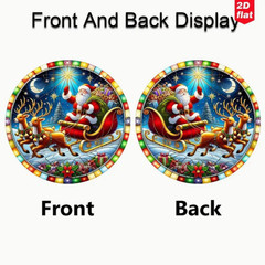 Colorful Santa & Reindeer Christmas Suncatcher-2D Acrylic-Stained Glass Look-6in