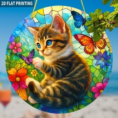 Pastel Spring Floral Kitty Acrylic Suncatcher Bedroom Window Hanging Decoration