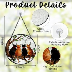 Black and Orange Cat Tree Suncatcher Wall Art Decor for Indoor Windows, 7.9″