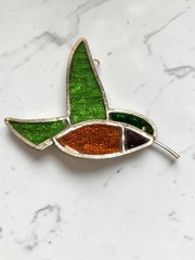 Vintage Stained Glass Hummingbird Sun Catcher Window Art Glass
