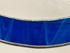 GENUINE LEADED Vintage Stained Glass Beveled Blue Sun Catcher Etched Sailboat