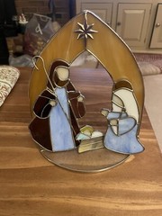 3D Stained Glass Christmas Nativity Stand Up Sculpture Sun Catcher 8”