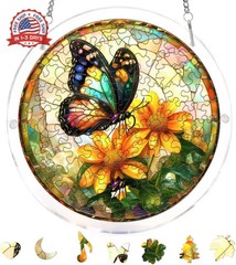 Acrylic Puzzle Suncatcher, Butterfly and Flower Stained Glass Window Hanging, Su