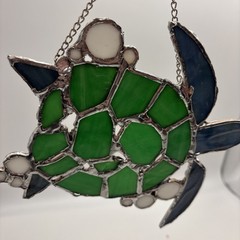 Stained Glass sea turtle suncatcher leaded handmade. Flaw, Read