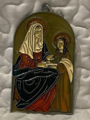 Vtg acrylic stained Glass look Suncatcher Saint Ann & Blessed Virgin Mary 5”