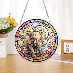 Soft Multicolor Mosaic African Elephant Acrylic Puzzle Suncatcher Home Decor
