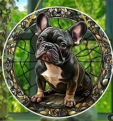 Acrylic French Bulldog Sun Catcher 2D Flat Floral Pet Window Hanging Decoration